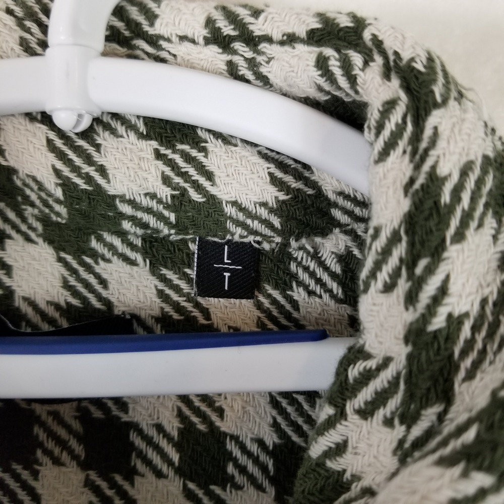 American Tall Mens Large Tall Olive Green Houndstooth Flannel Shirt AM-BS-10821 - Picture 3 of 10